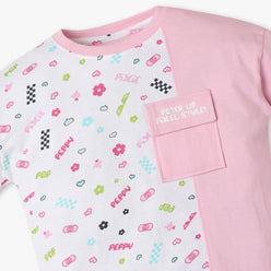 Girls Boxy Fit Cut and Sew Crew Neck T-Shirt
