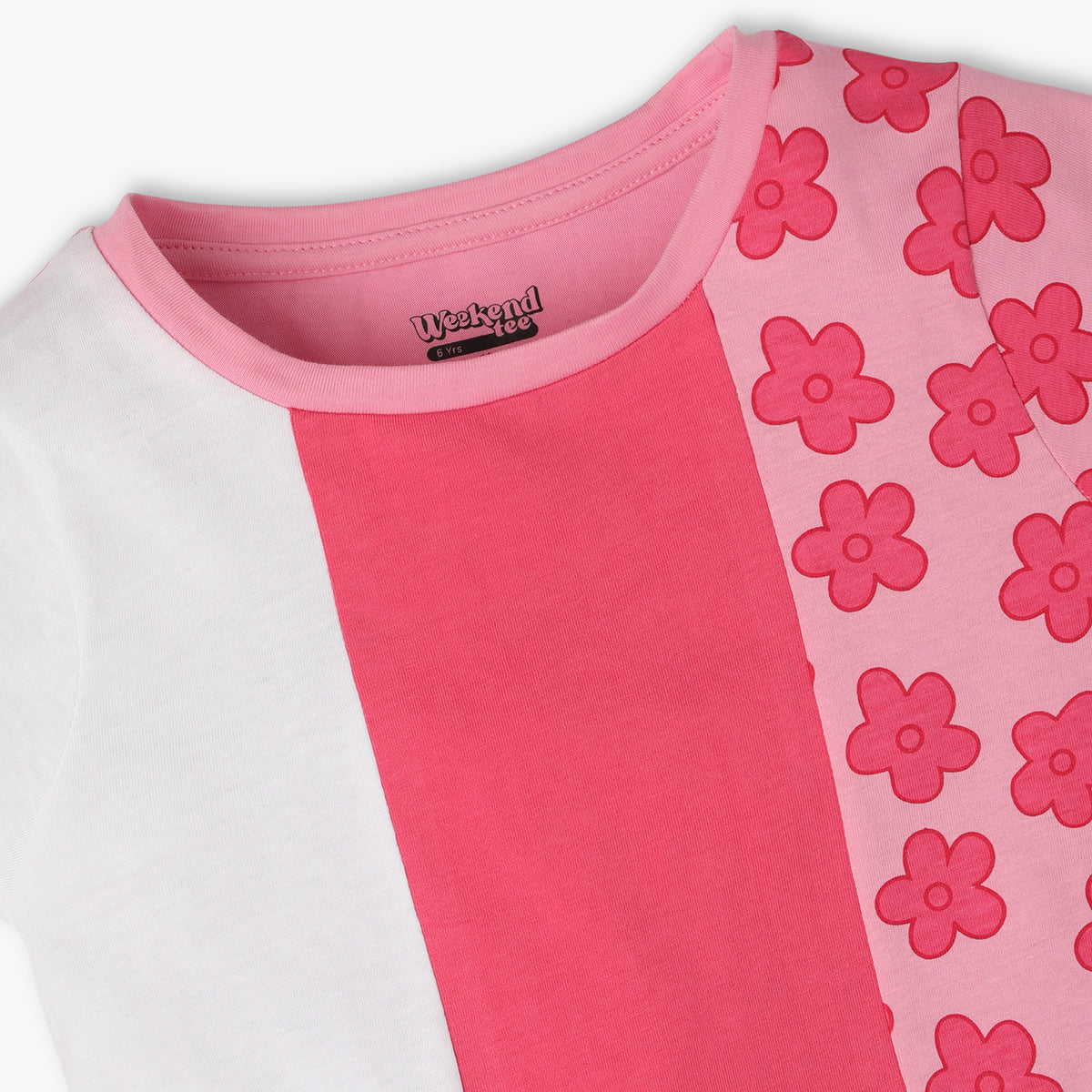 Girls Printed Crew Neck Short Sleeve "Elevate Your Special Outing Wardrobe with This Exclusive "Floral Fairytale" Cute Cut-Out Detail T-shirt