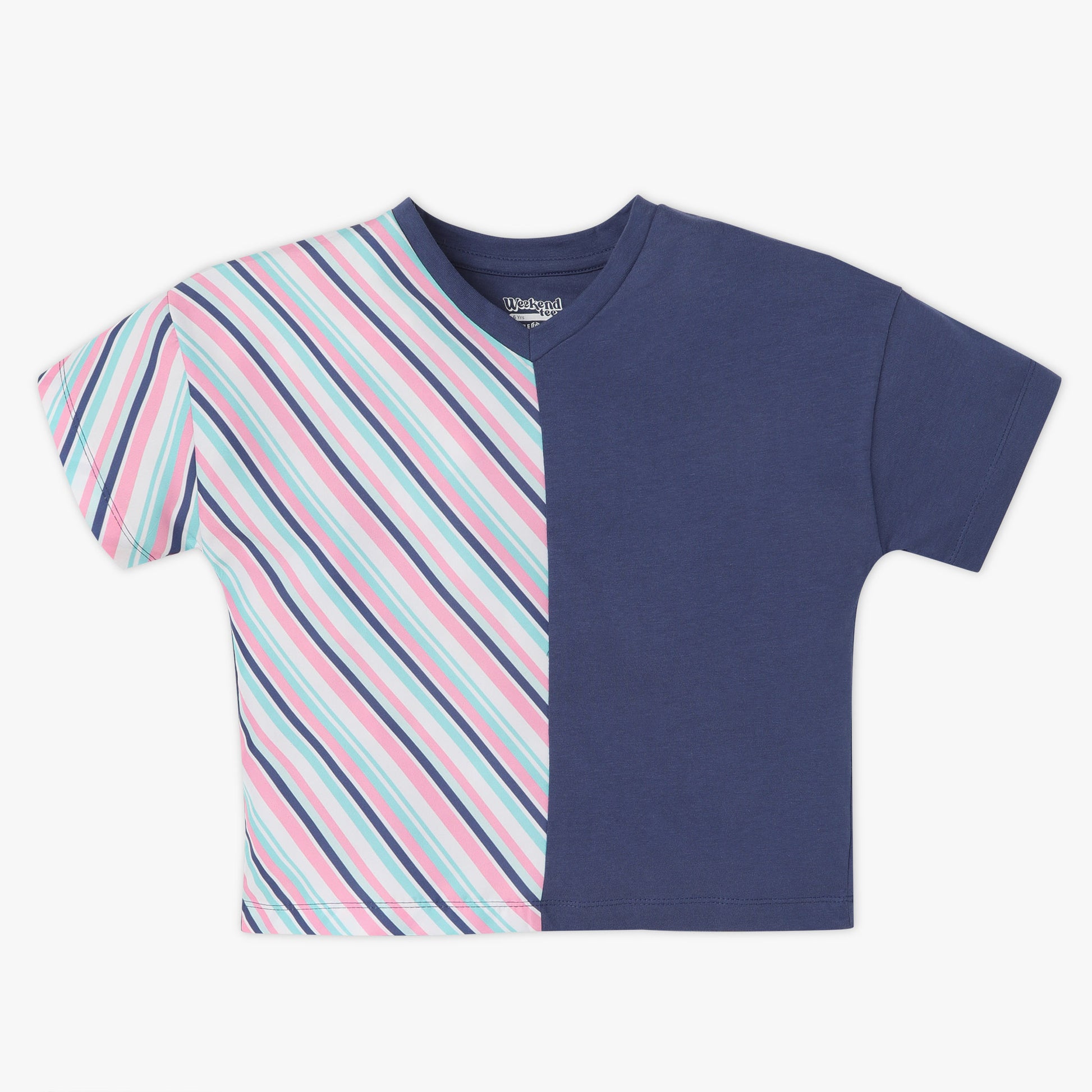 Girls Regular Fit Striped Crew Neck Short Sleeve T-Shirt