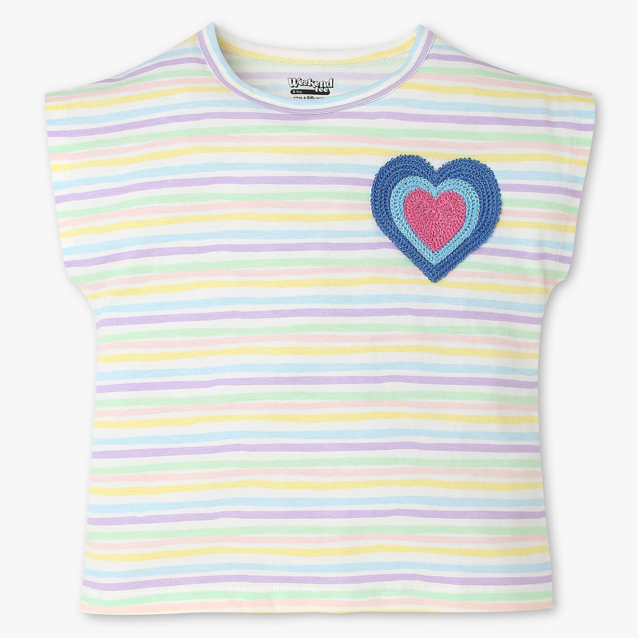 Girls Cotton Striped Weekend T-Shirt