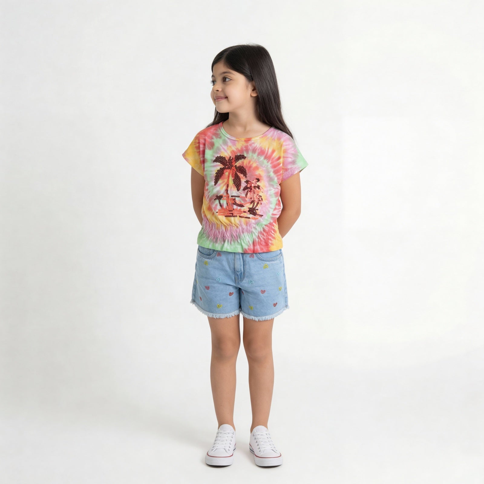 Girls Cotton Embellished Tie & Dye T-Shirt