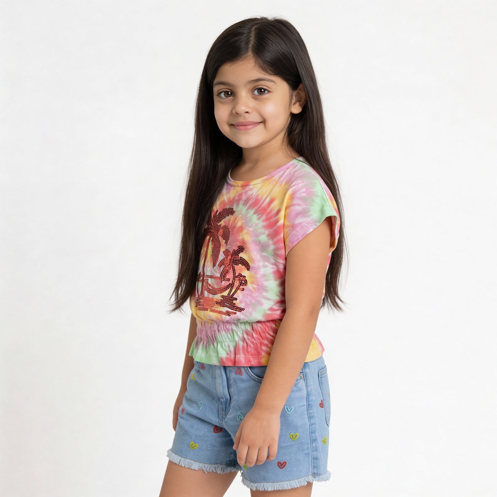 Girls Cotton Embellished Tie & Dye T-Shirt