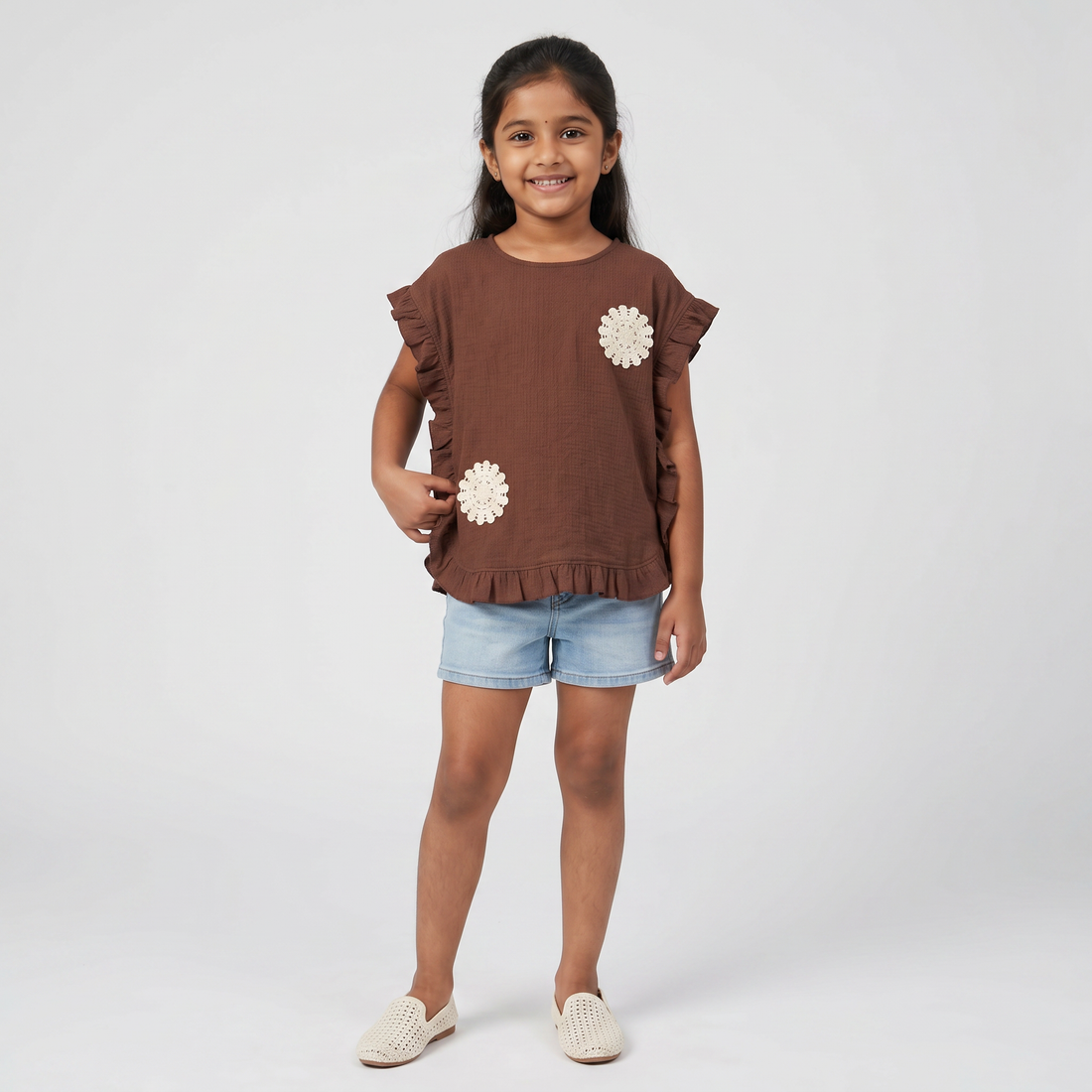 Girls Coastal Boho T-Shirt with Crochet