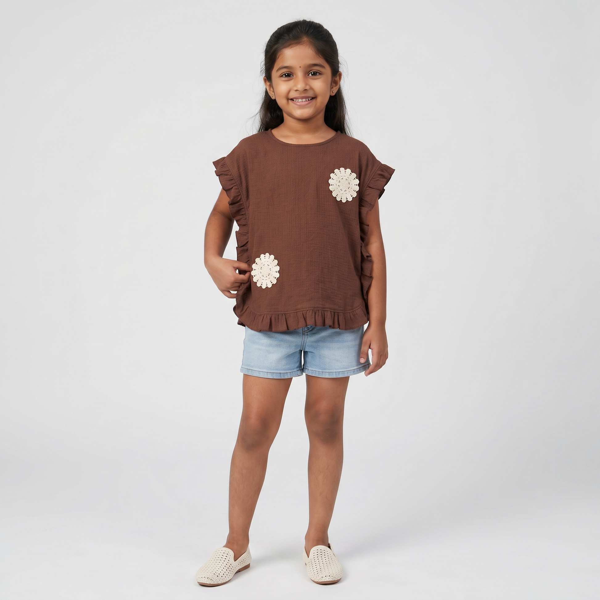Girls Coastal Boho T-Shirt with Crochet