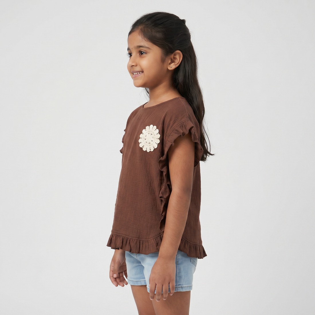 Girls Coastal Boho T-Shirt with Crochet