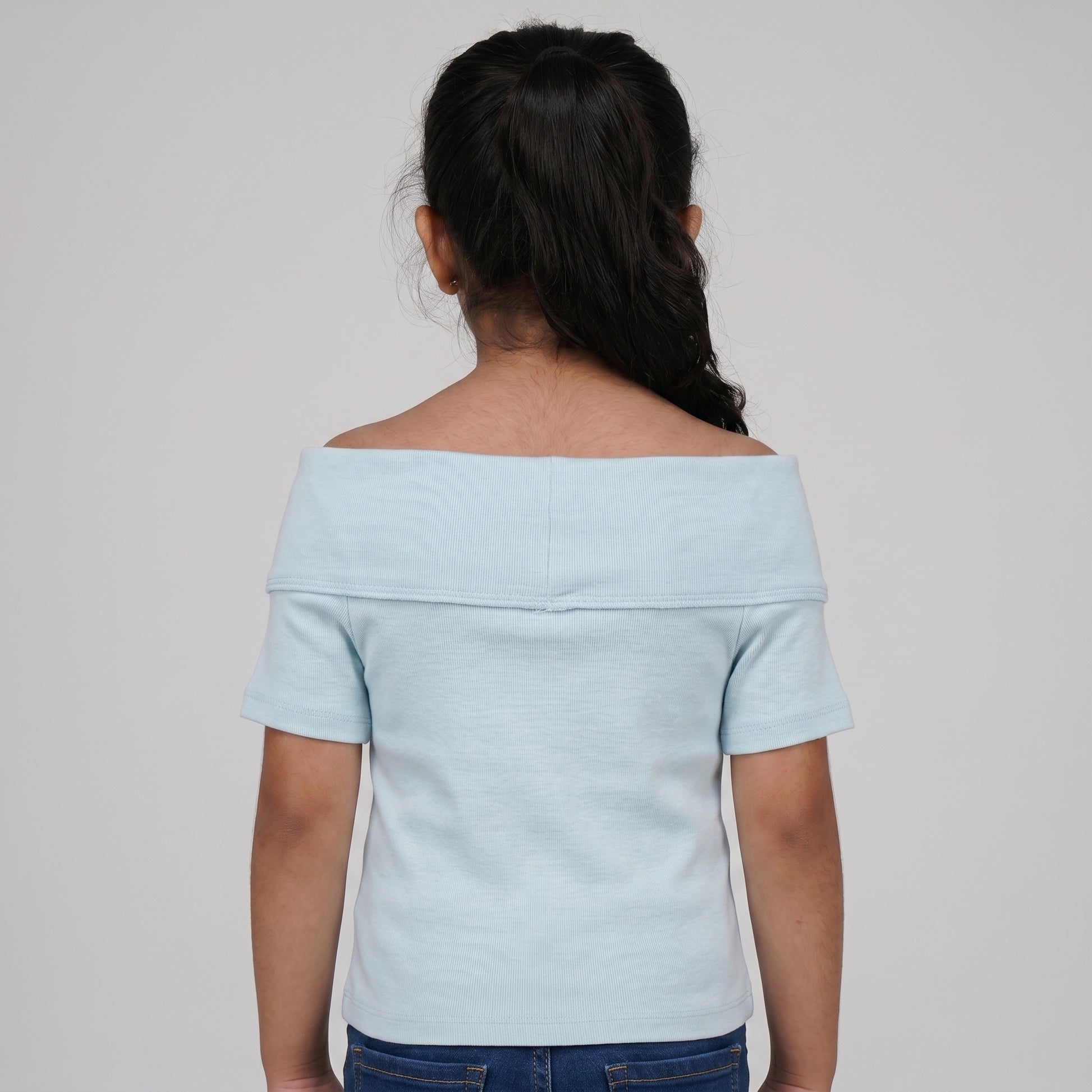 Girls Solid Off Shoulder T-Shirt