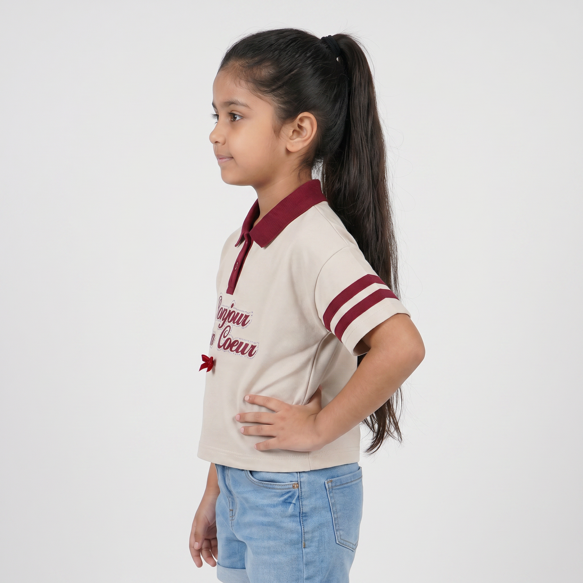 Girls Cotton Graphic Polo T-Shirt