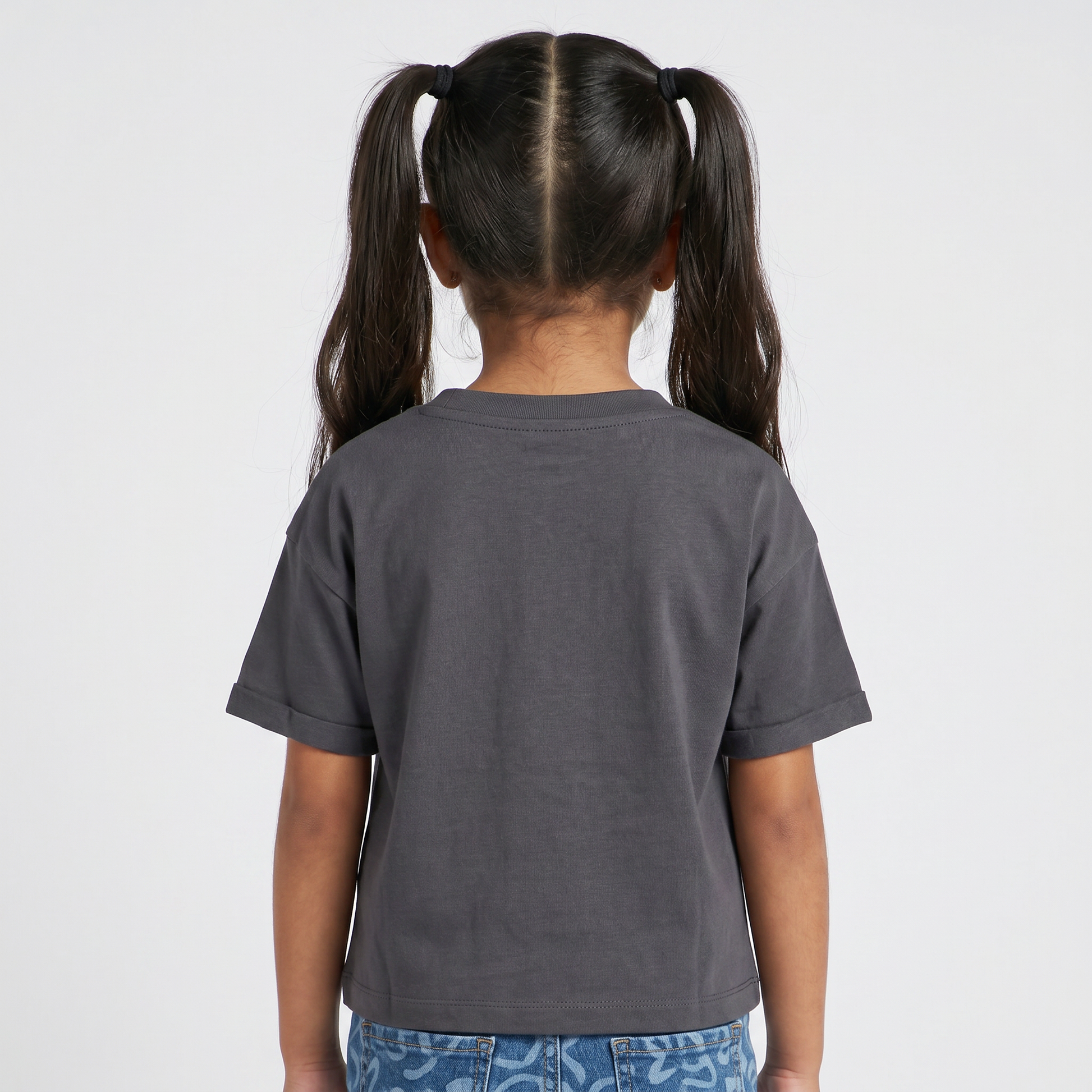 Girls Cotton Printed Crew Neck Boxy T-Shirt
