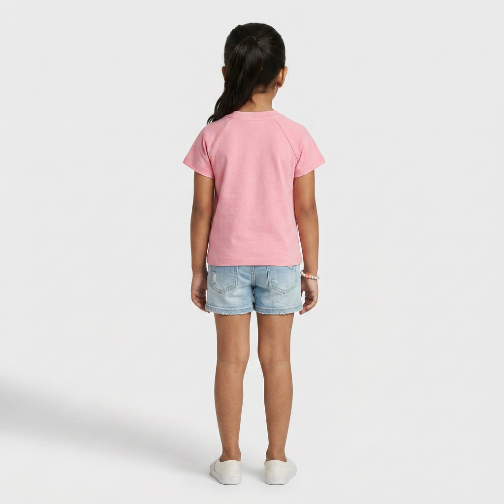 Girls Cotton Embroidered Crew Neck T-Shirt