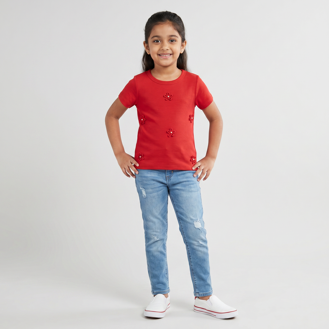 Girls Solid Crew Neck T-Shirt