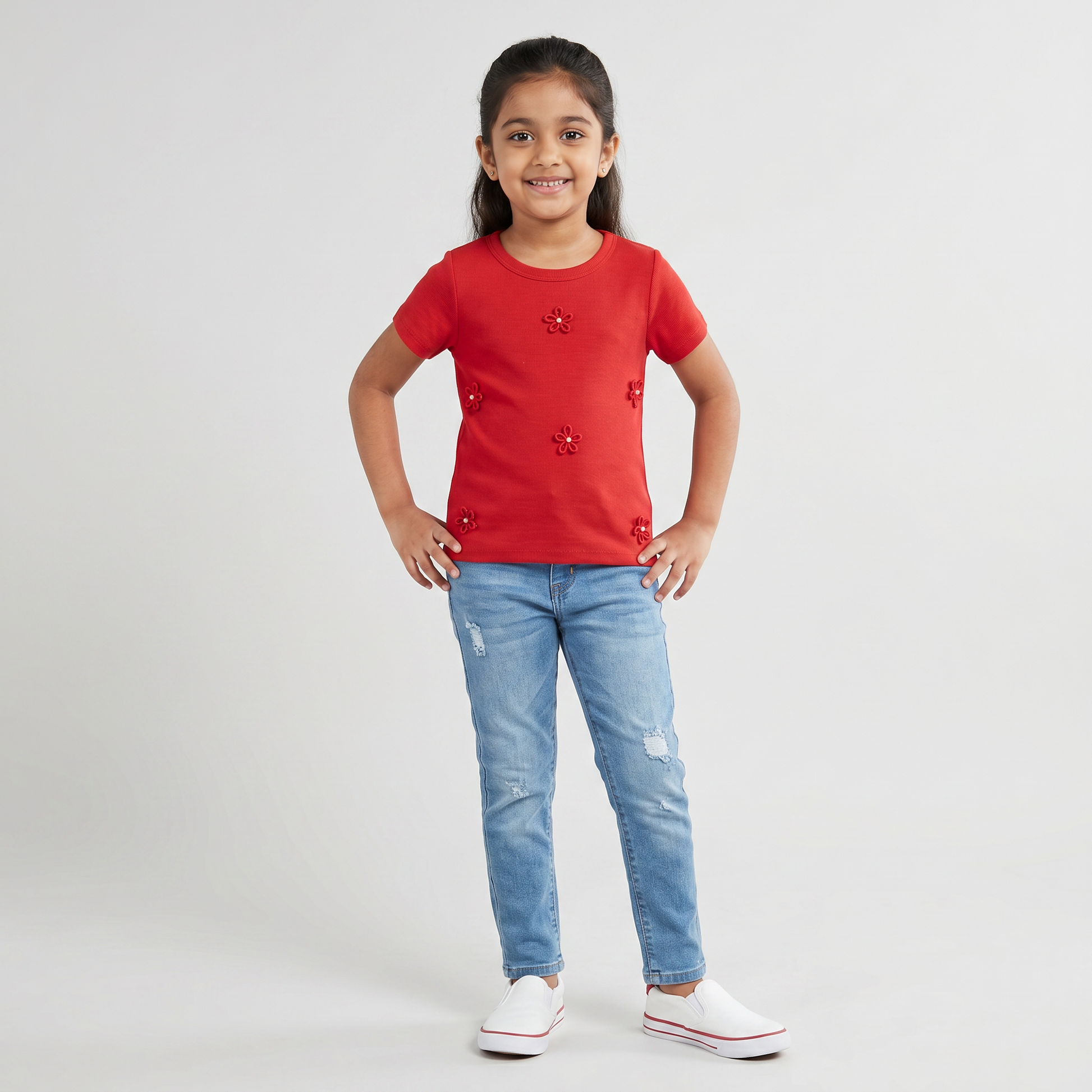 Girls Solid Crew Neck T-Shirt