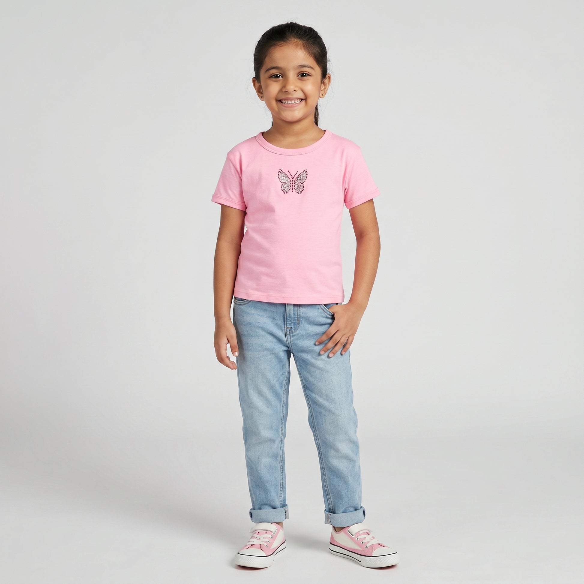 Girls Cotton Crew Neck T-Shirt