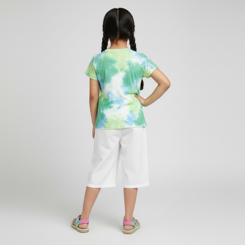Girls Cotton Crew Neck Tie - Dye T-Shirt