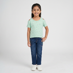 Girls Cotton Floral Crew Neck T-Shirt