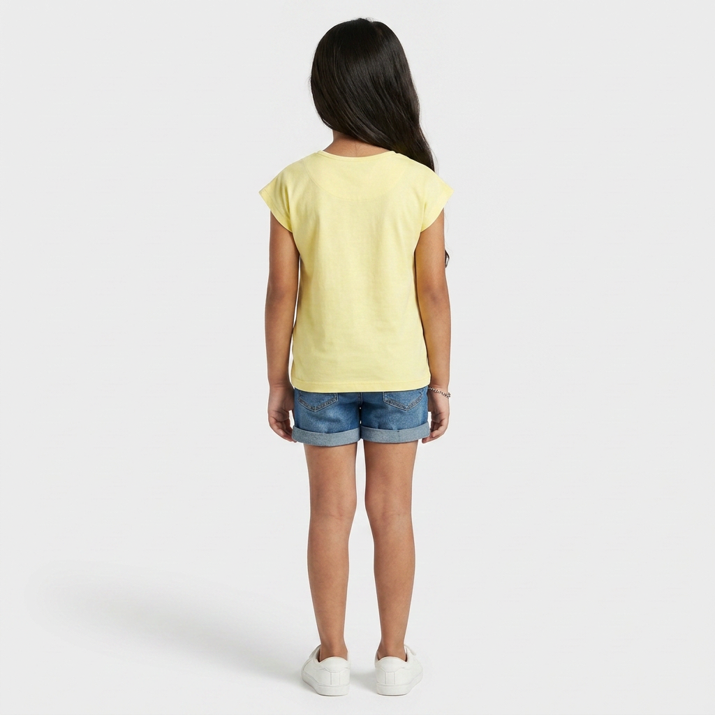 Girls Cotton Printed Crew Neck T-Shirt