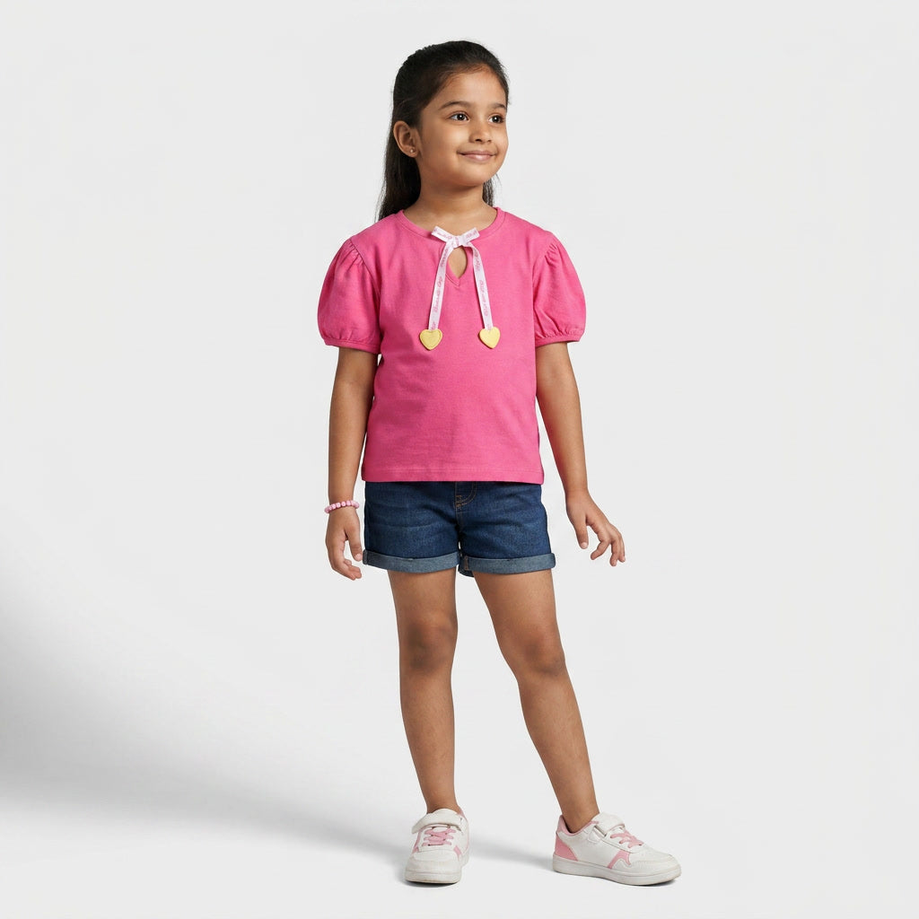 Girls Cotton Solid T-Shirt