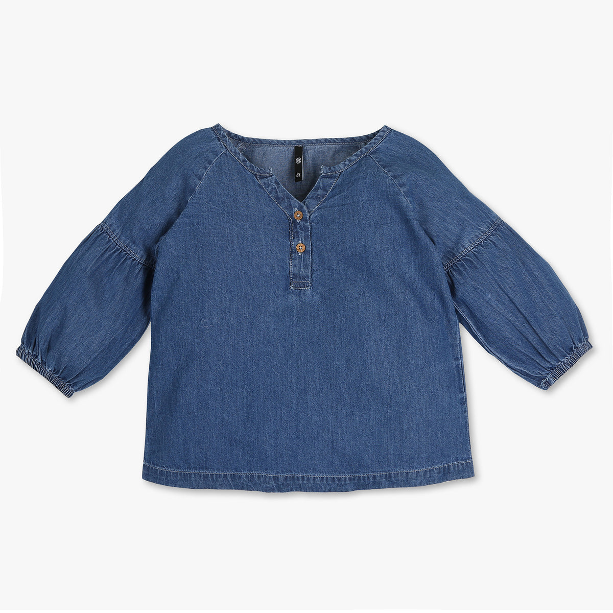 Girls Solid Denim Top