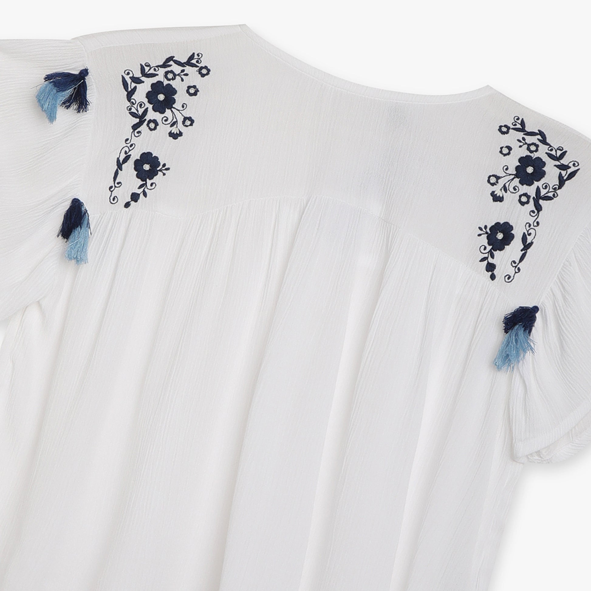 Girls Flare Fit Embroidered Round Neck Top