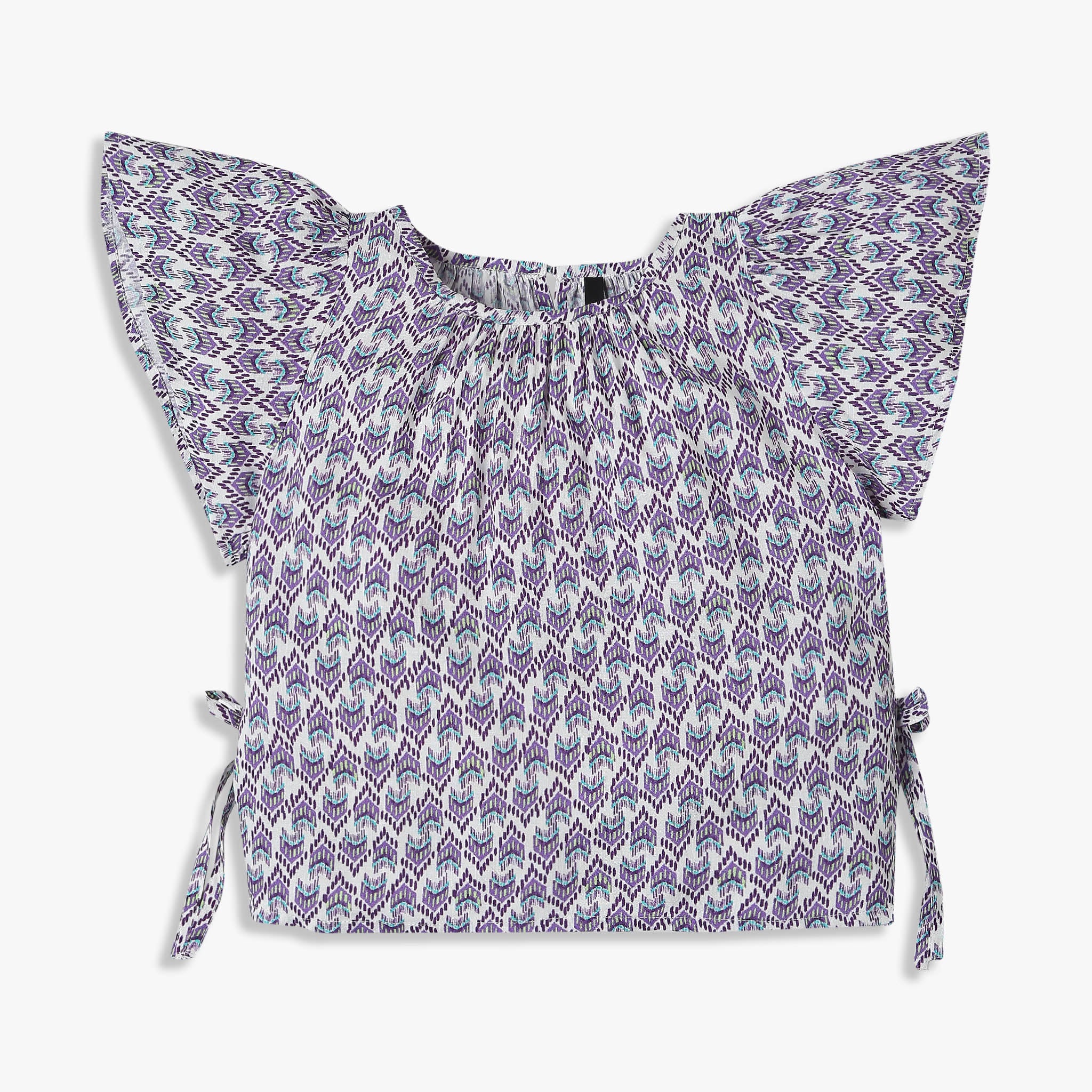 Girls Printed A-Line Binding Tape Detail Top with Flared Raglan Sleeve Fabric Top