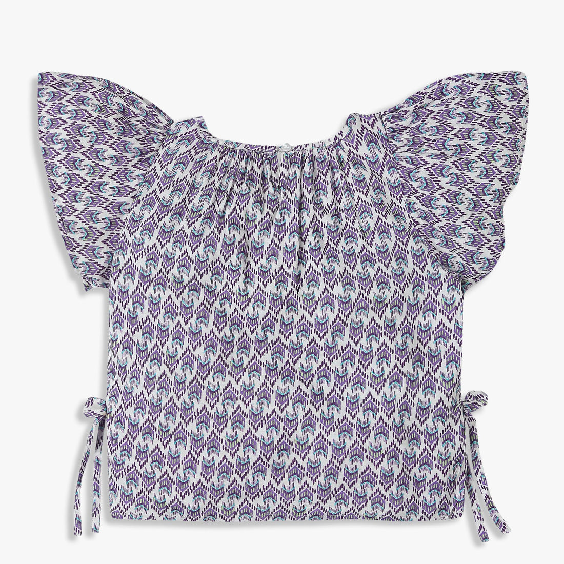 Girls Printed A-Line Binding Tape Detail Top with Flared Raglan Sleeve Fabric Top