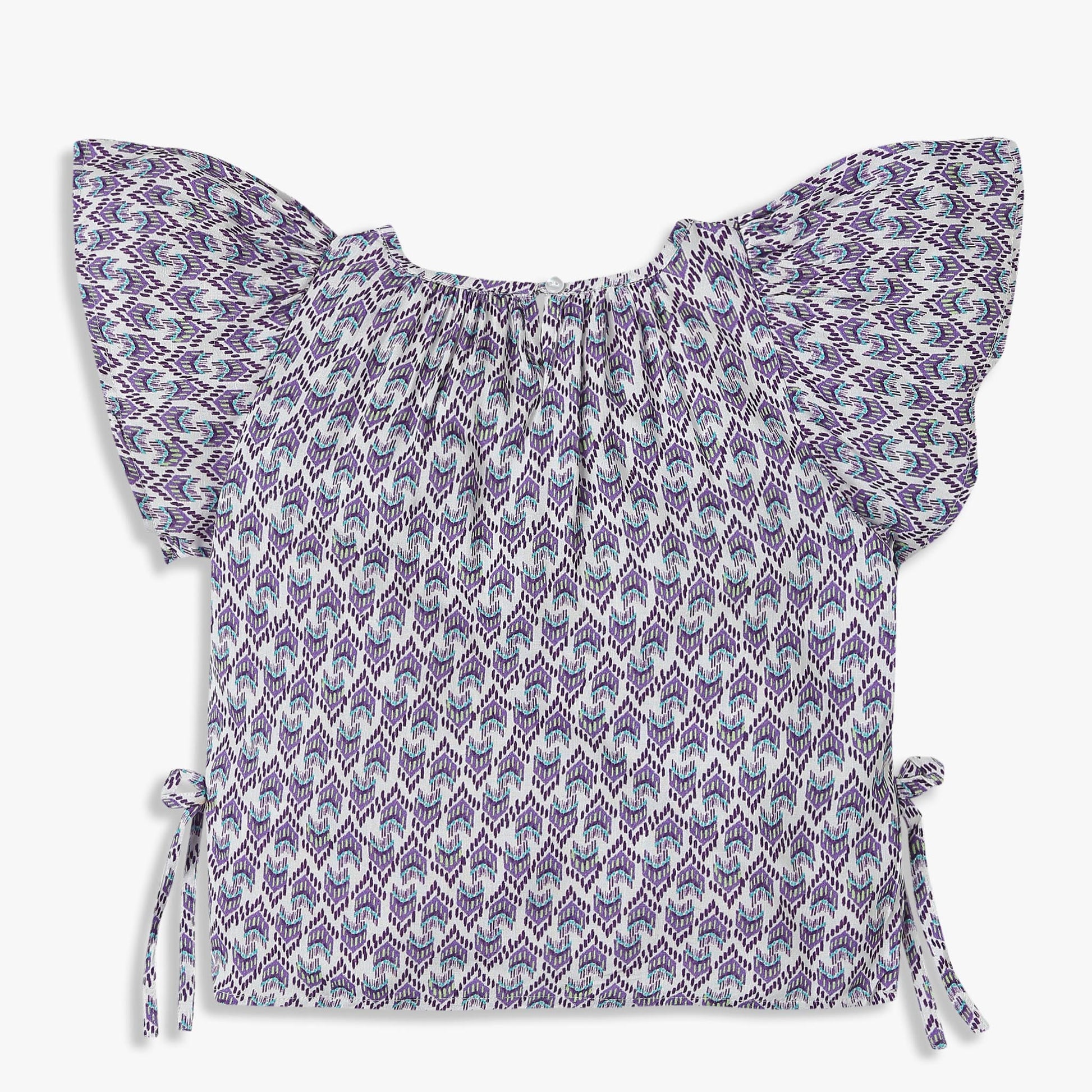 Girls Printed A-Line Binding Tape Detail Top with Flared Raglan Sleeve Fabric Top