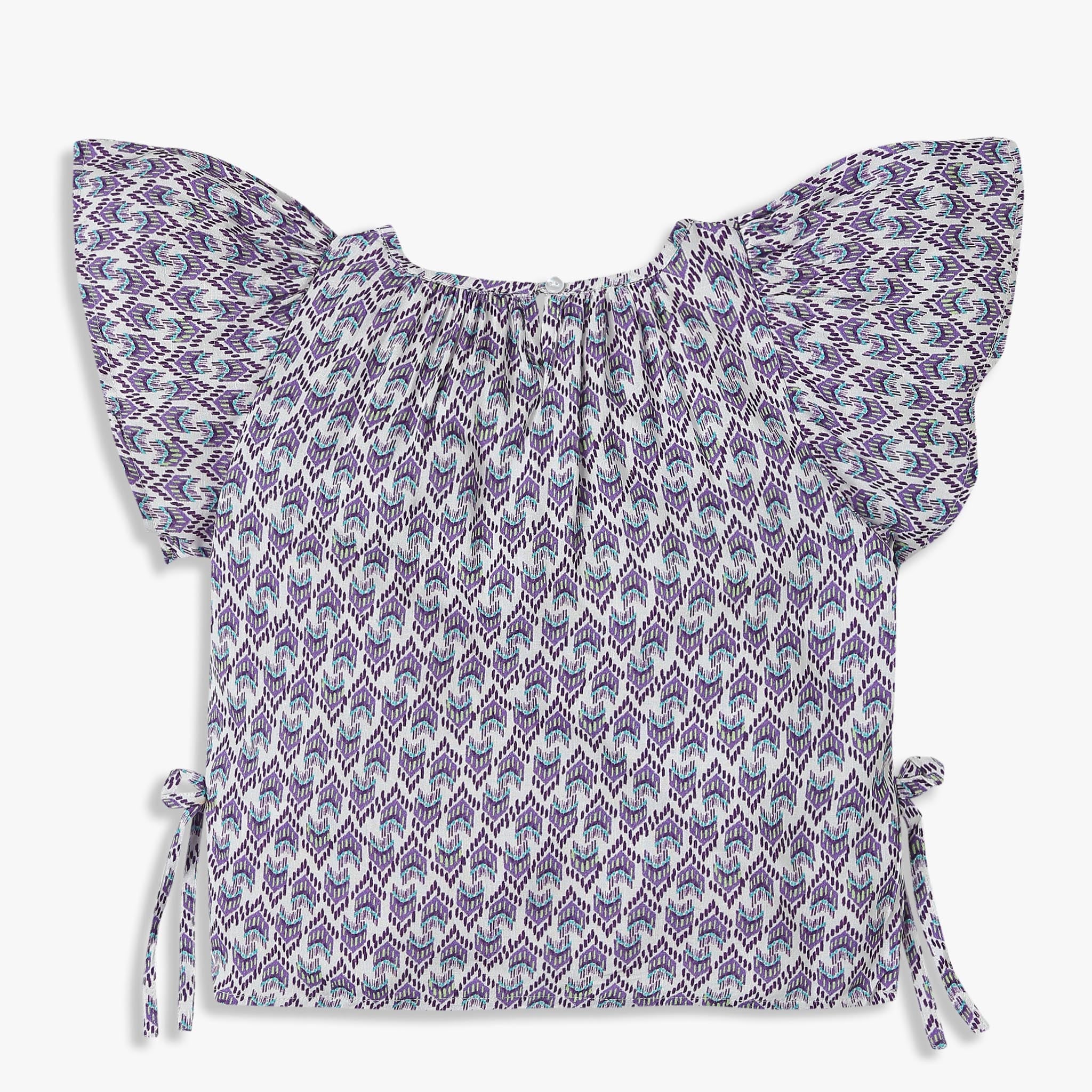 Girls Printed A-Line Binding Tape Detail Top with Flared Raglan Sleeve Fabric Top