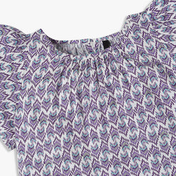 Girls Printed A-Line Binding Tape Detail Top with Flared Raglan Sleeve Fabric Top