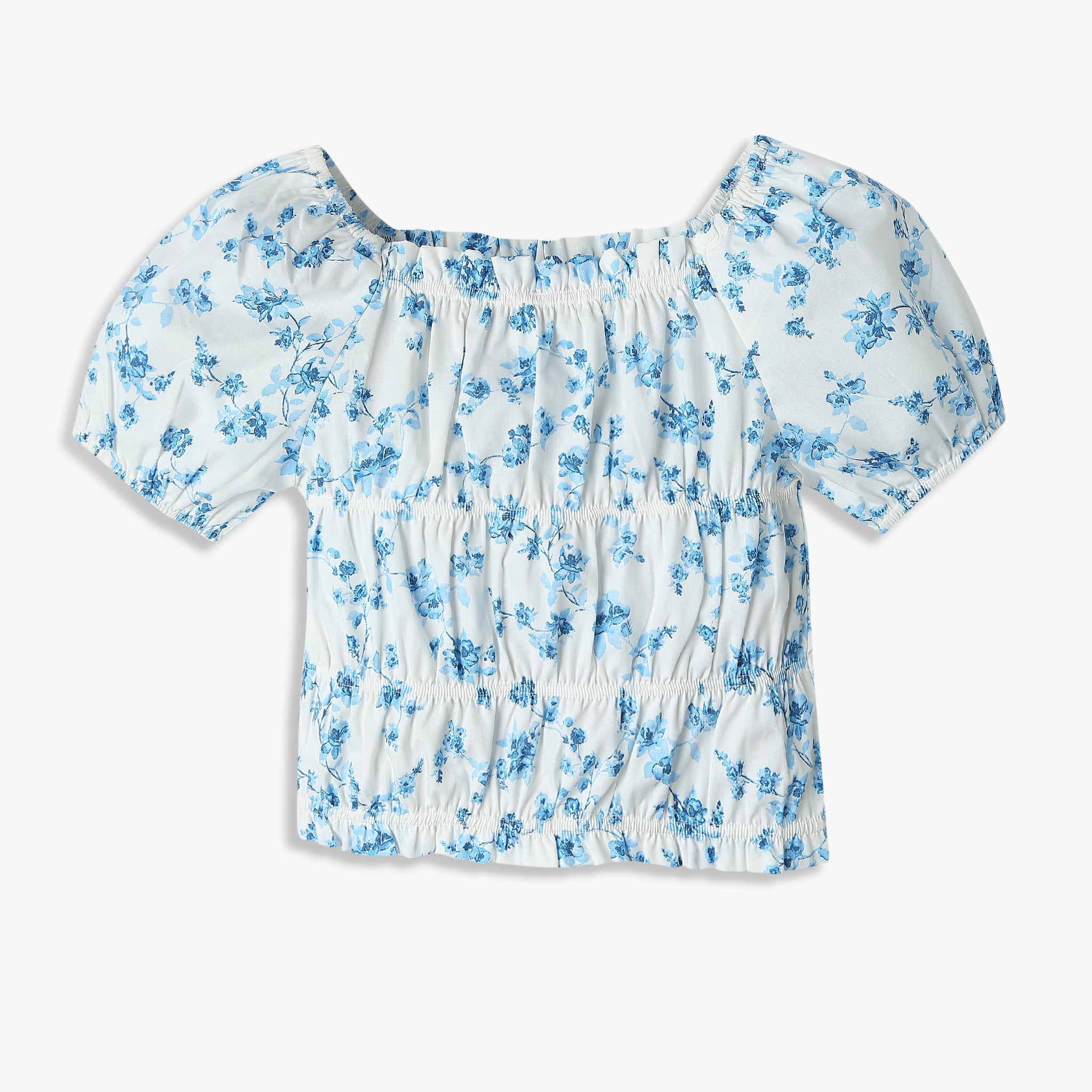 Girls Printed Square Neck Woven Top