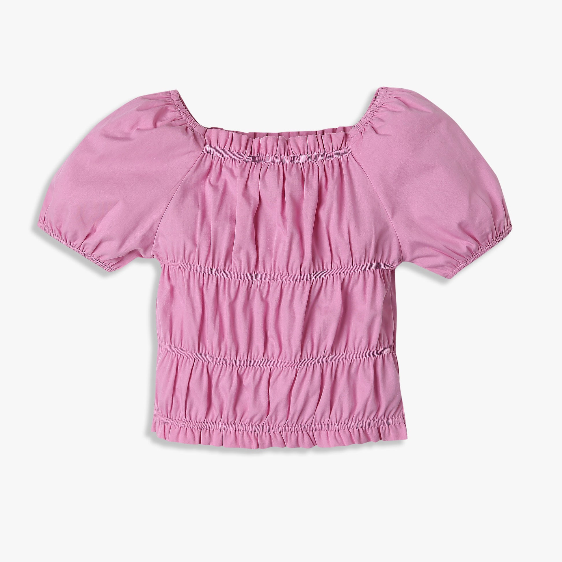 Girls Solid Ruched Square Neck Top