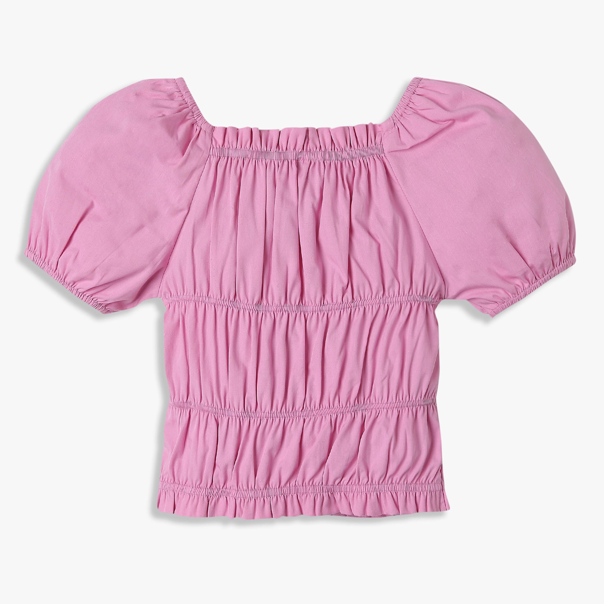 Girls Solid Ruched Square Neck Top