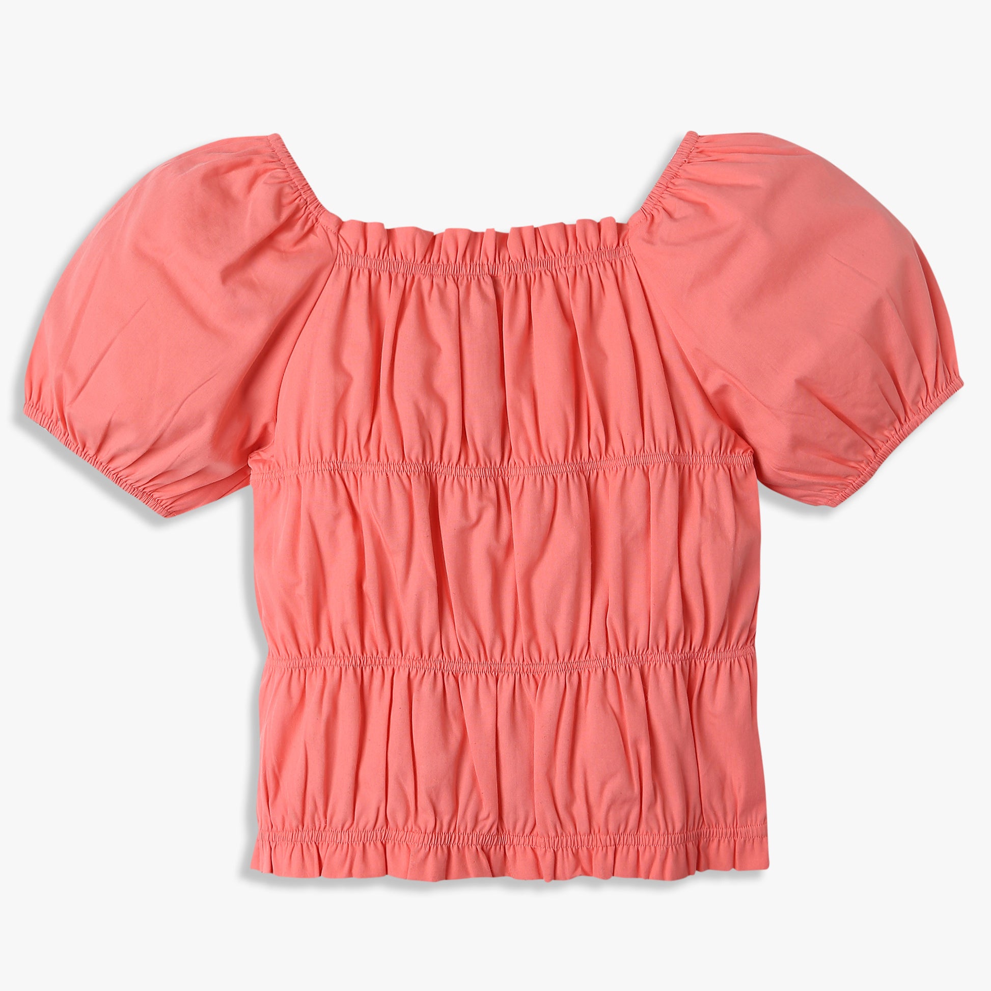 Girls Solid Ruched Square Neck Top