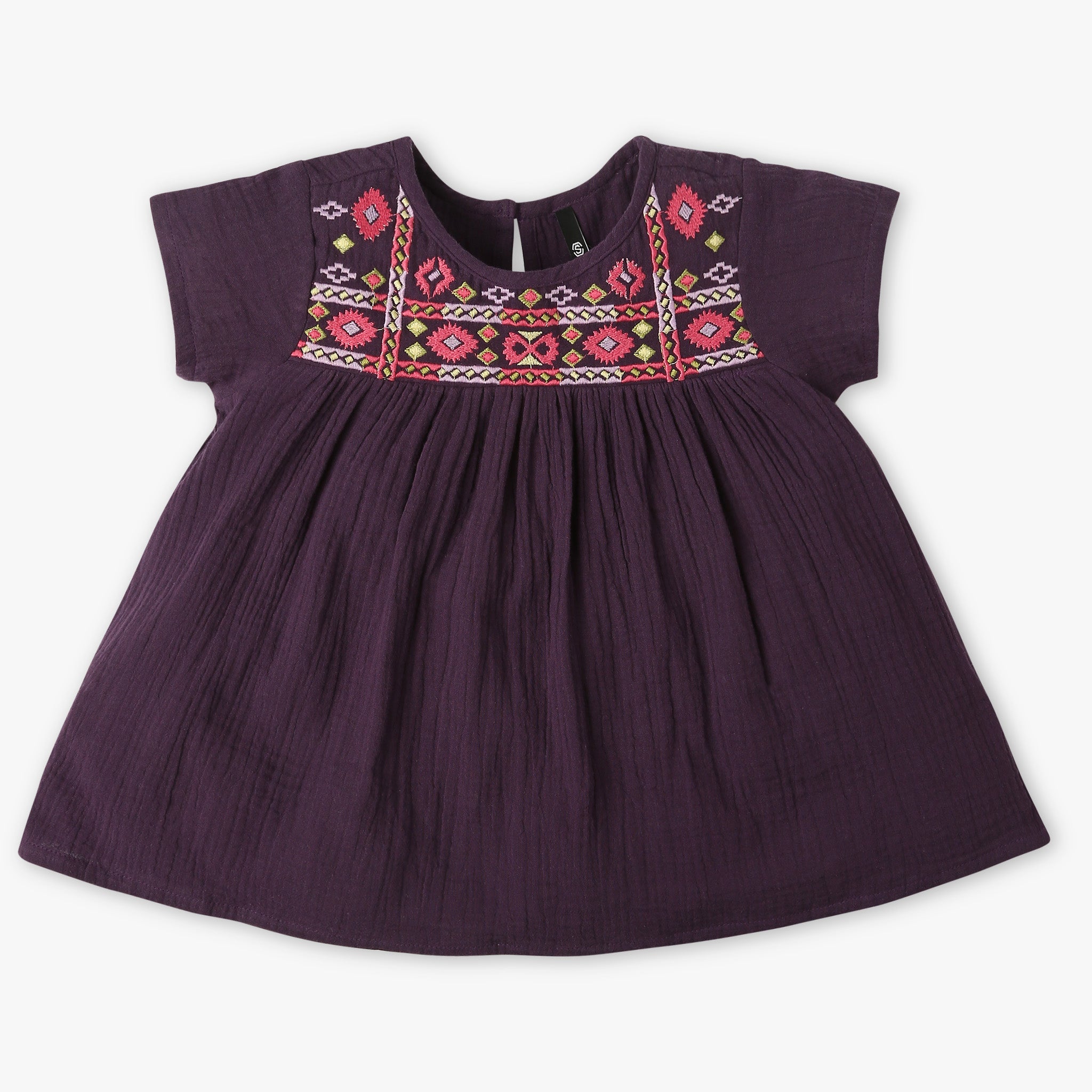 Girls Regular Fit Embroiderd Round Neck Short Sleeve Top