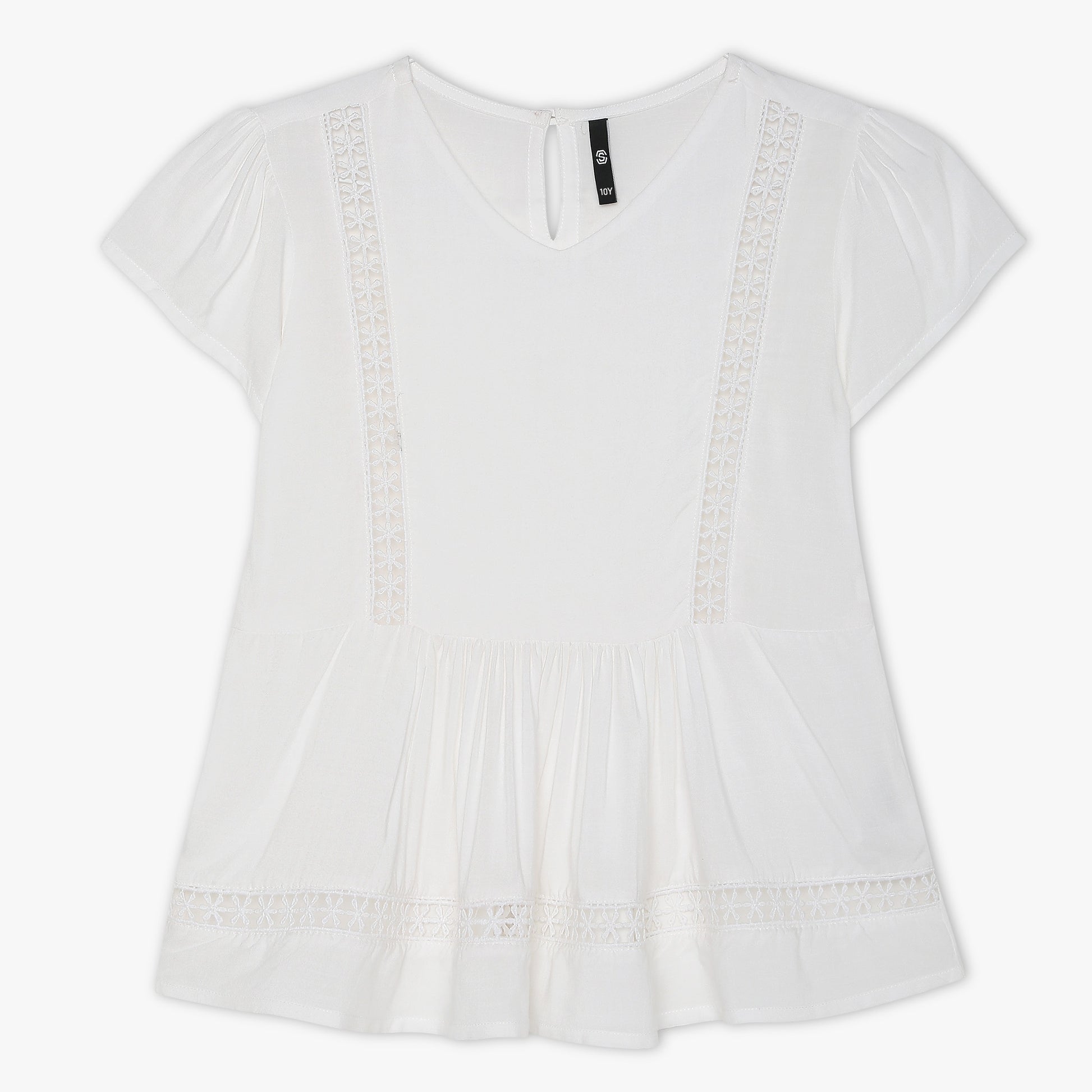 Girls Regular Fit Solid V-Neck Top