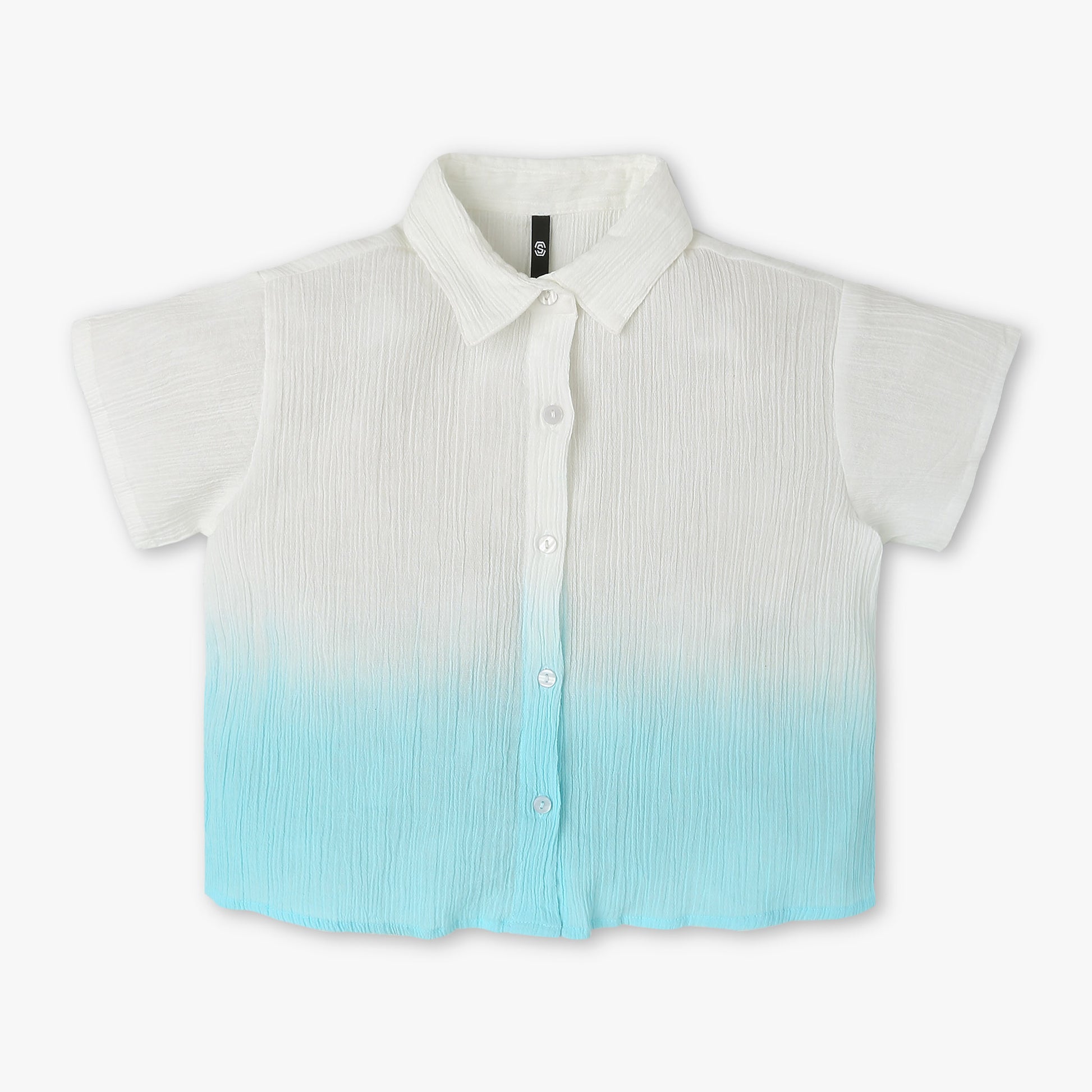 Girls Regular Fit Tie - Dye Shirt Collar Short Sleeve Top