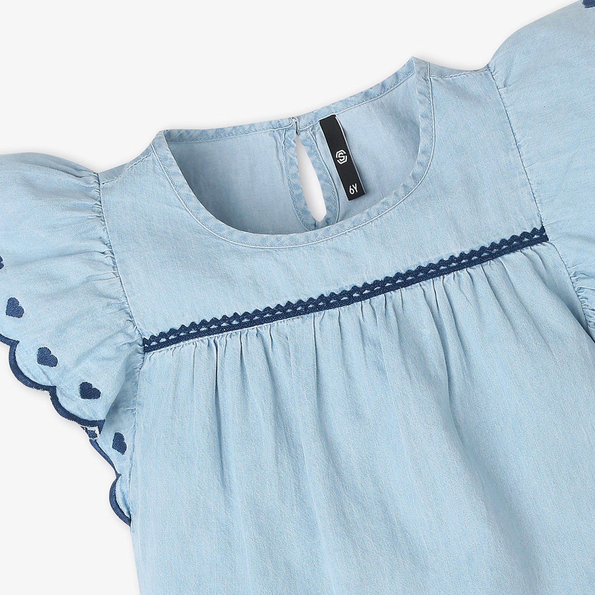 Girls Butterfly Sleeve Denim Top