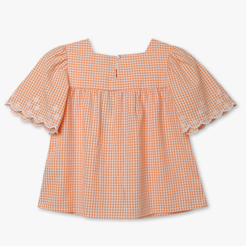 Girls Cotton Fabric Checkered Top