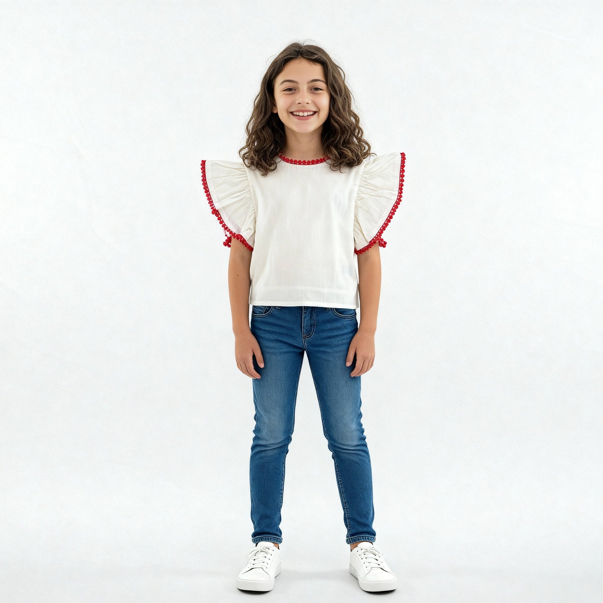 Girls Cotton Hi-Low Pleated Top
