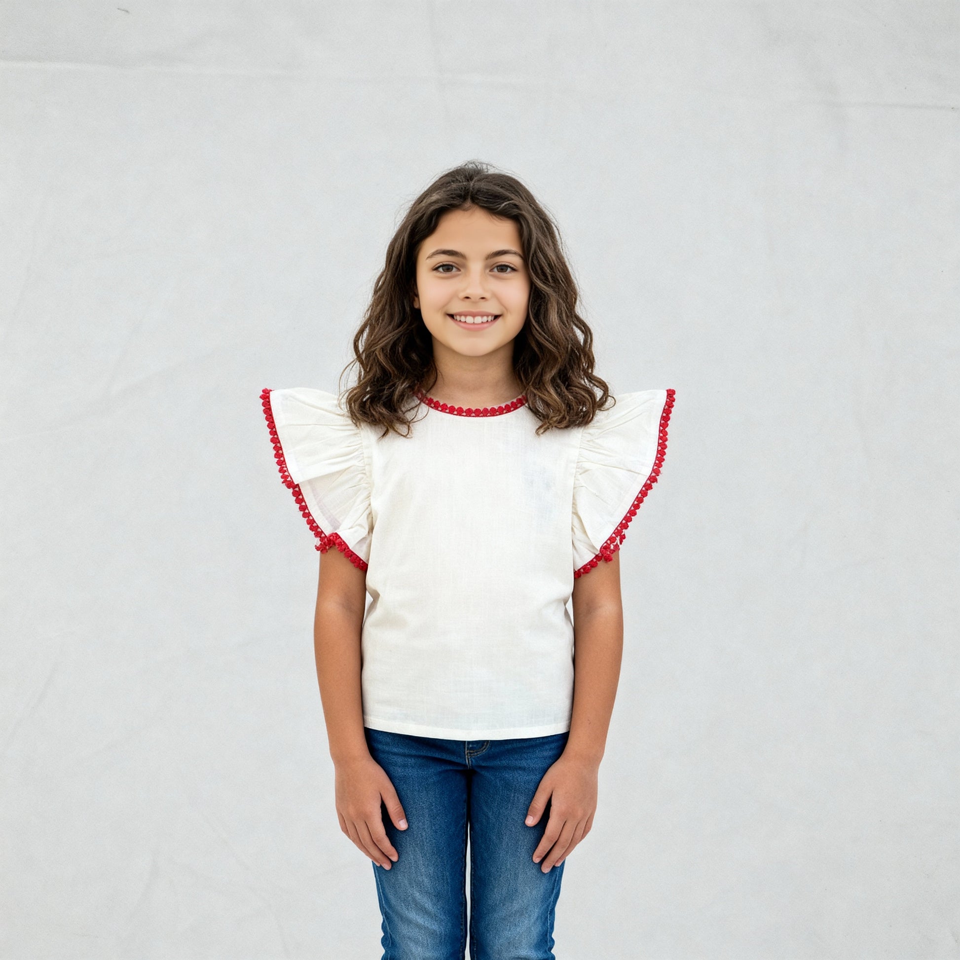 Girls Cotton Hi-Low Pleated Top