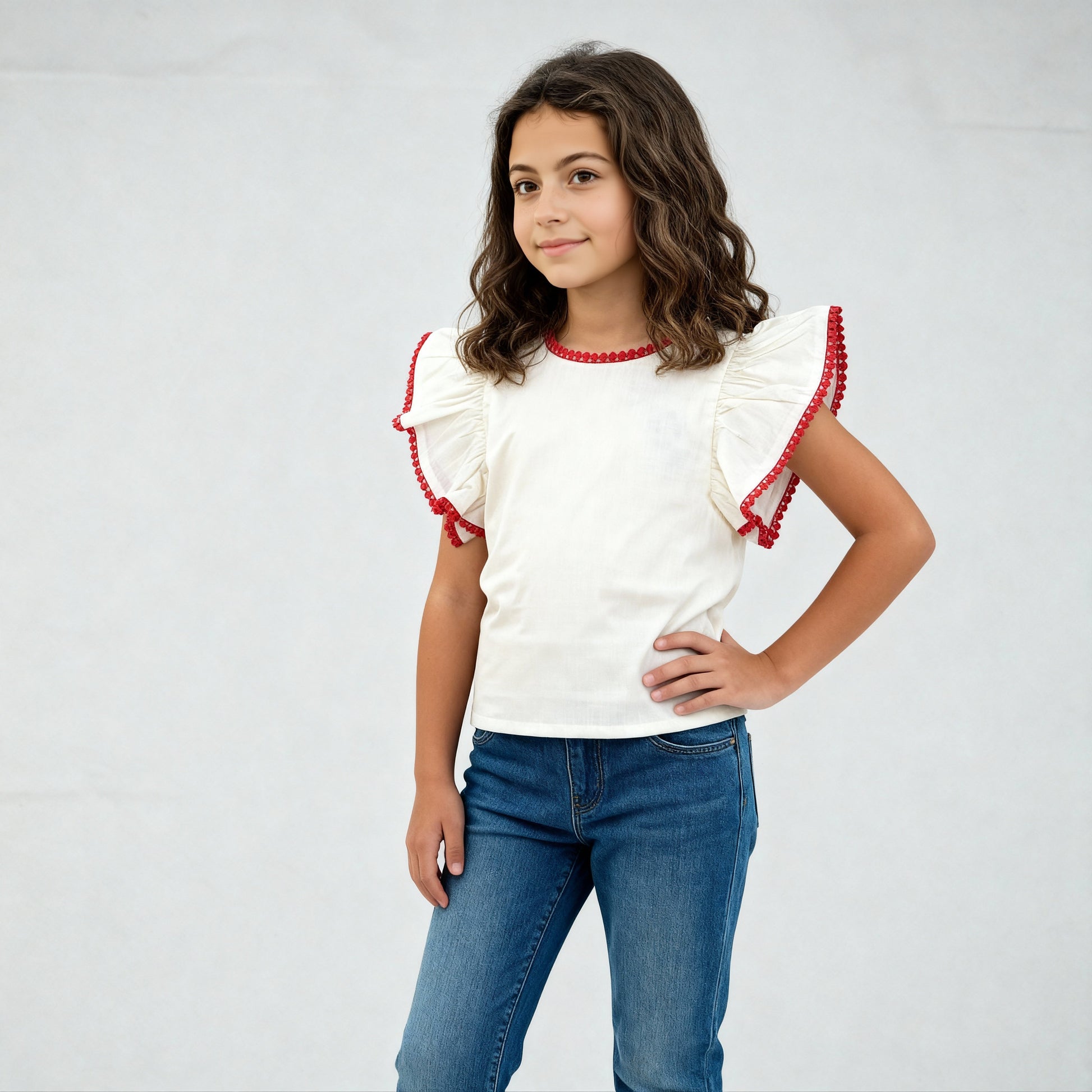 Girls Cotton Hi-Low Pleated Top