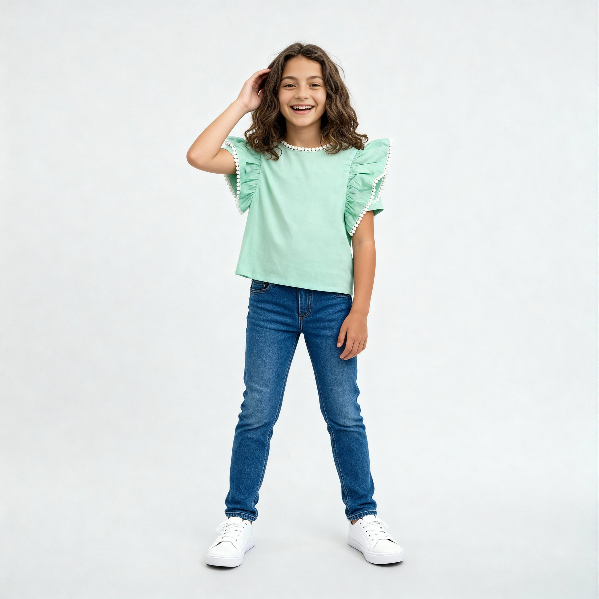 Girls Cotton Hi-Low Pleated Top