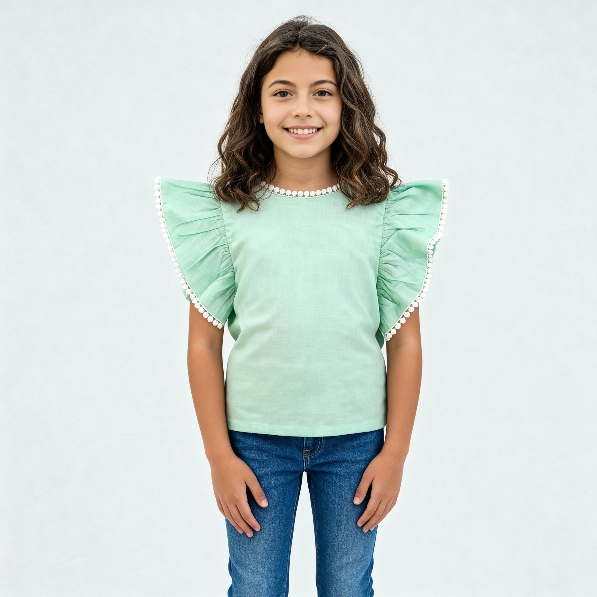 Girls Cotton Hi-Low Pleated Top