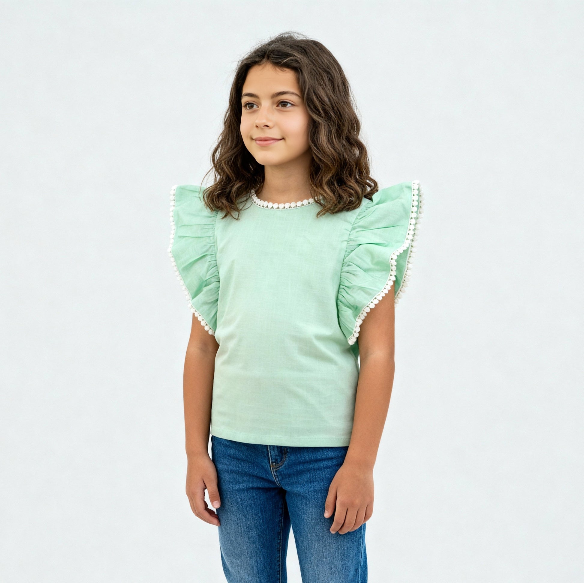 Girls Cotton Hi-Low Pleated Top