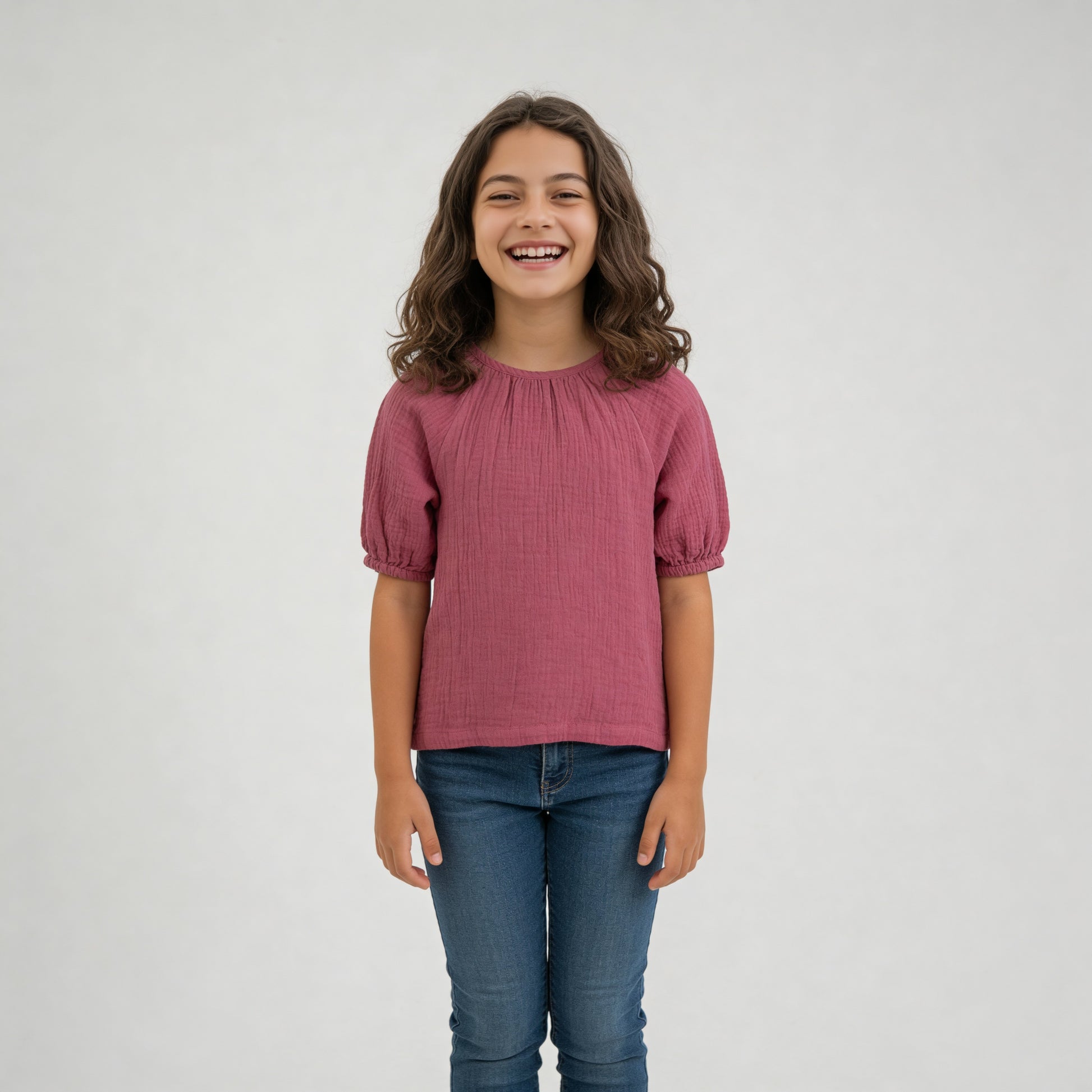 Girls Cotton Hi-Low Pleated Top