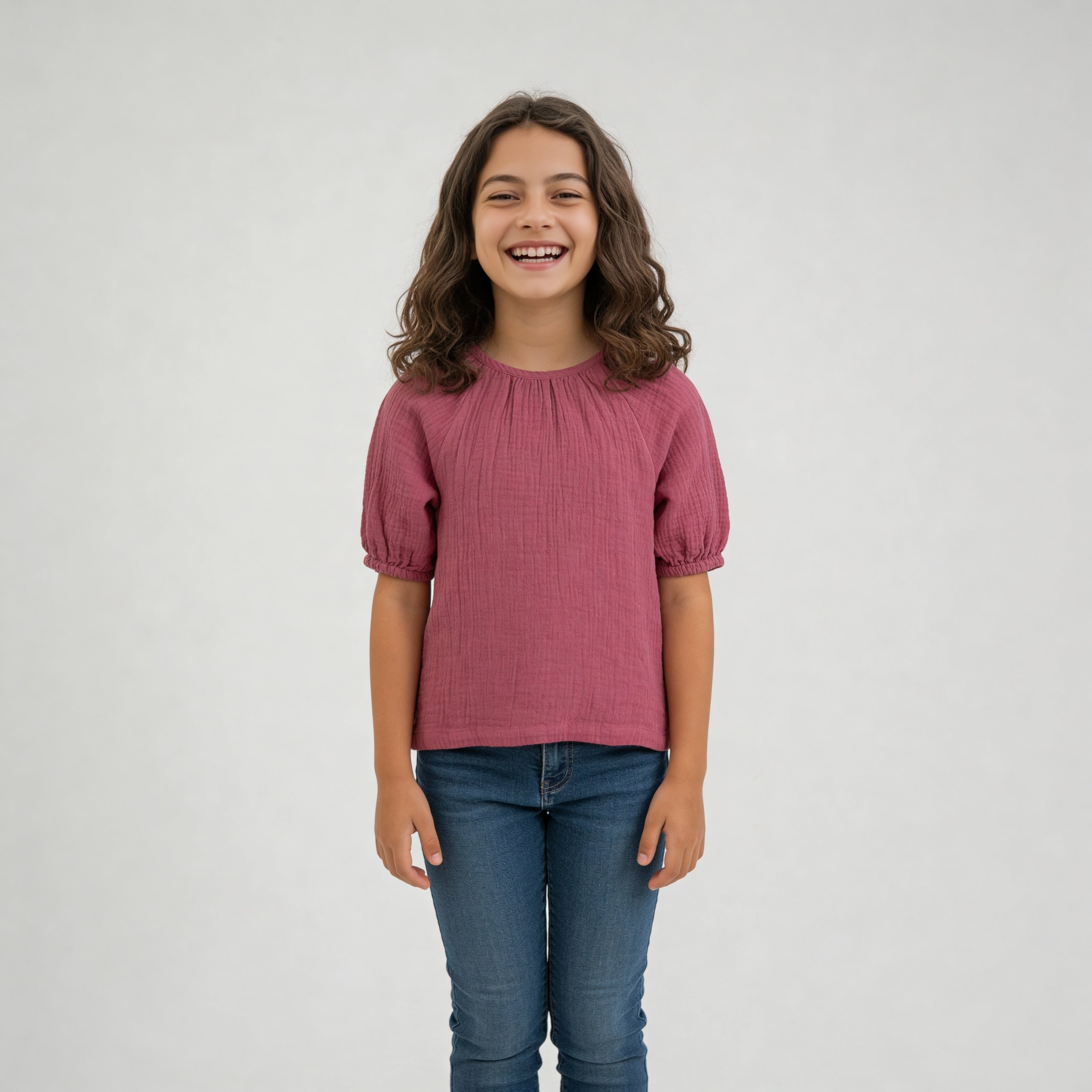 Girls Cotton Hi-Low Pleated Top