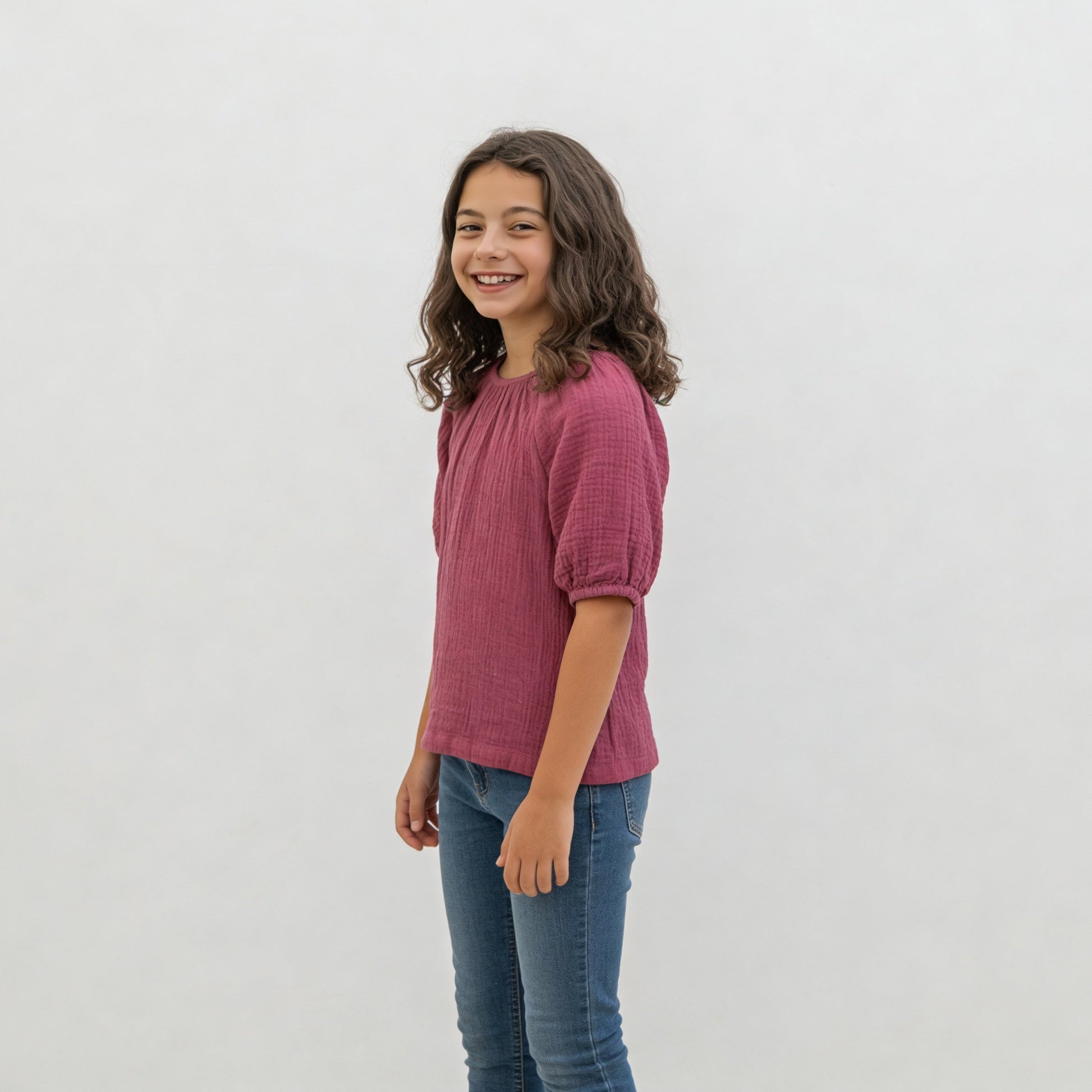 Girls Cotton Hi-Low Pleated Top