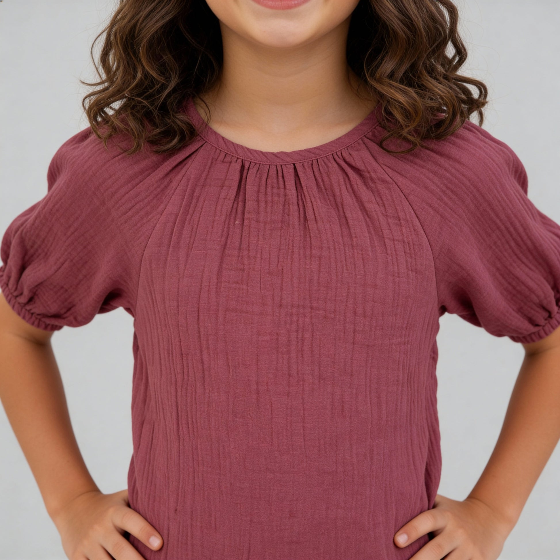 Girls Cotton Hi-Low Pleated Top
