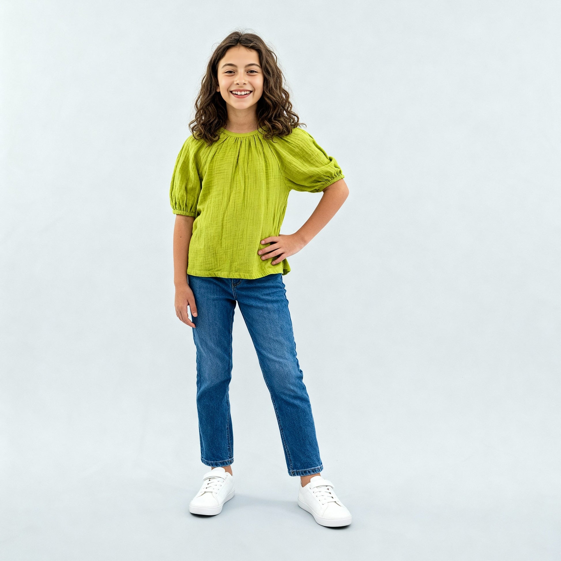 Girls Cotton Hi-Low Pleated Top
