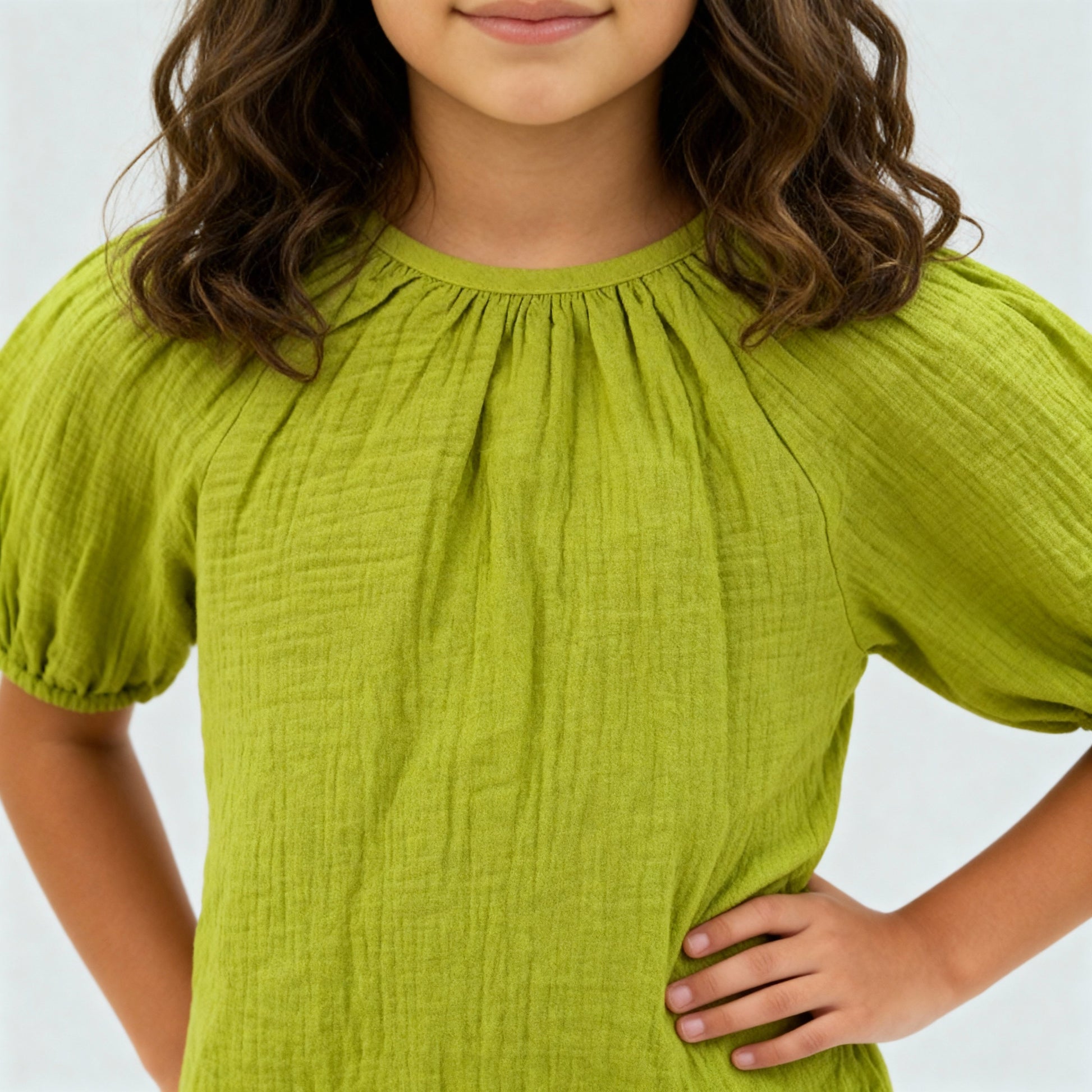 Girls Cotton Hi-Low Pleated Top