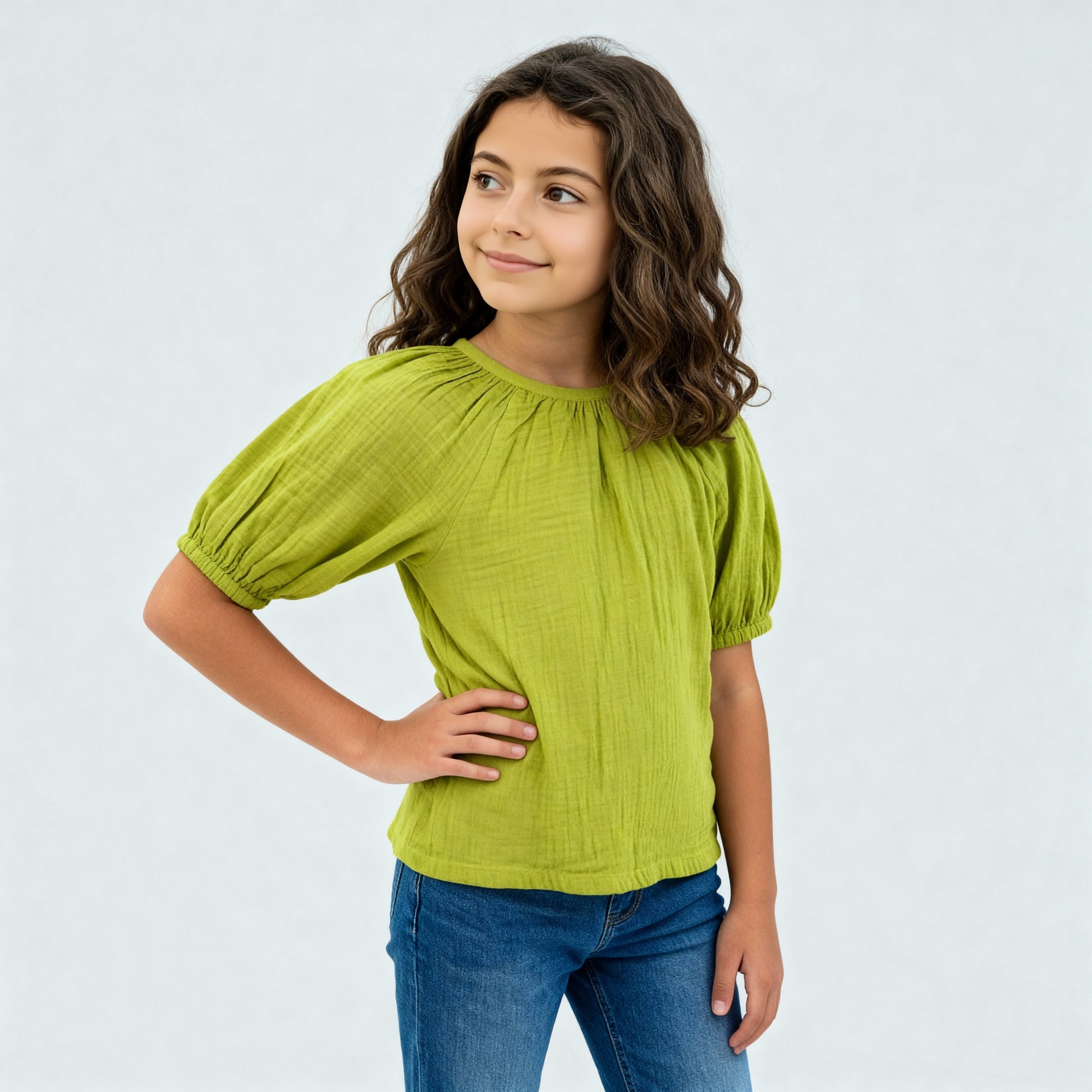 Girls Cotton Hi-Low Pleated Top