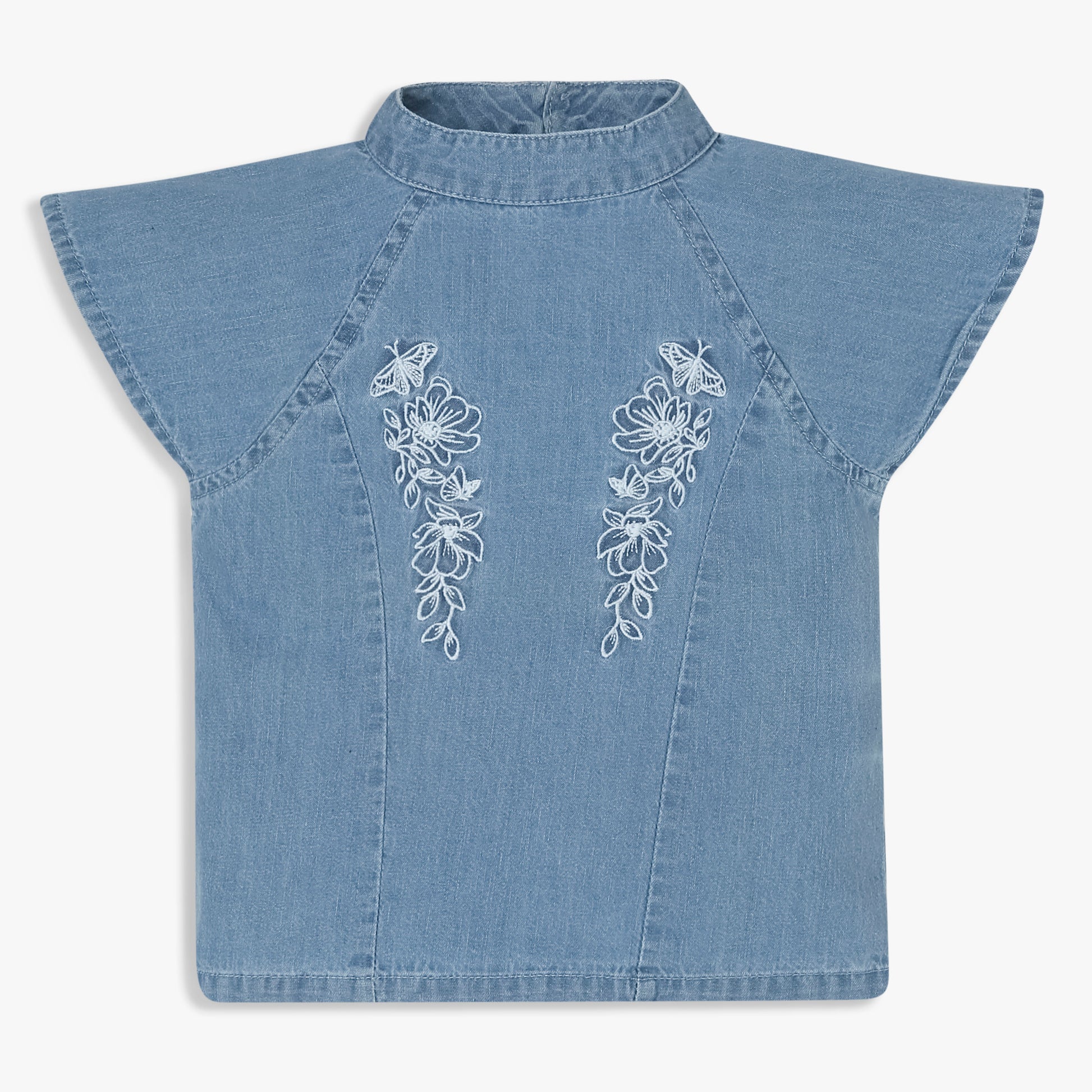 Girls Embroidered Hi-Low Pleated Top